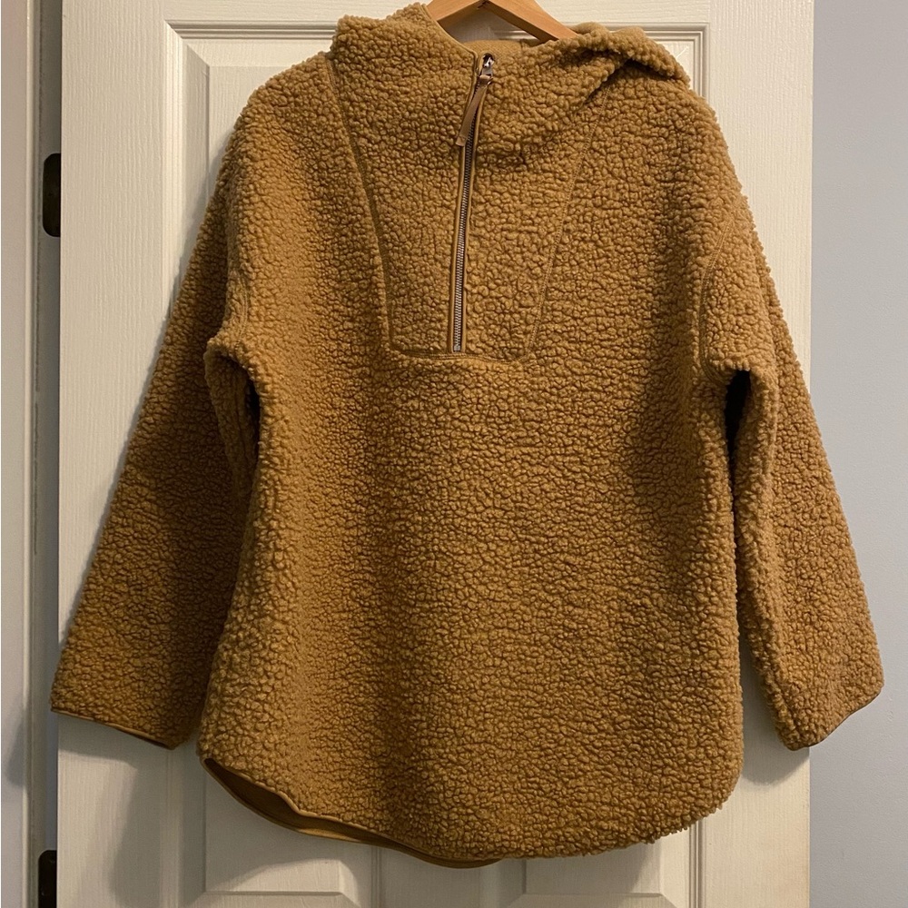 H&M Tan Cozy Hooded Teddy Jacket with Half-Zip - Size M